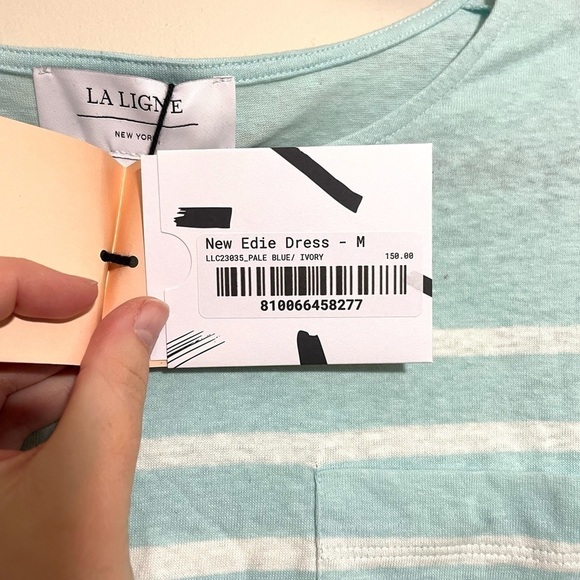 LA LIGNE NWT Edie Knit Dress Pale Blue and Ivory 100% cotton size medium - Picture 9 of 12